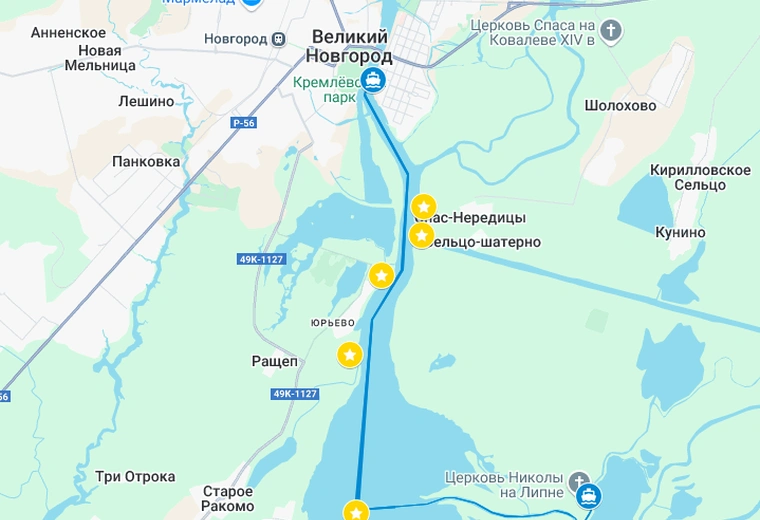 Карта маршрута Церковь Николы на о. Липно