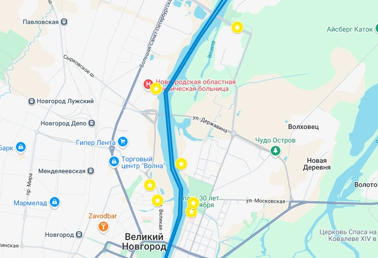 Карта маршрута По святым местам р.Волхов